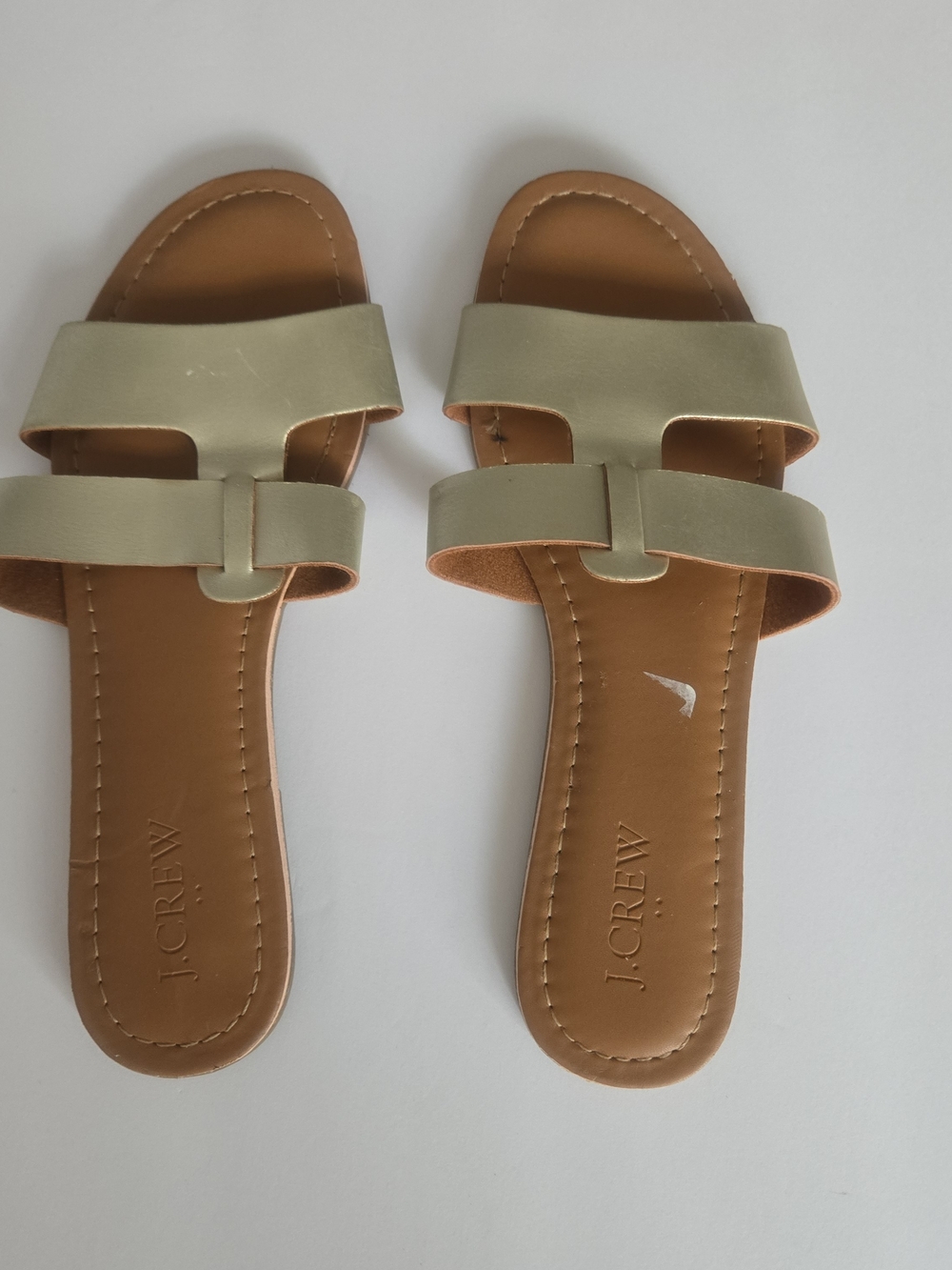 J. Crew Women's Metallic Pale Gold Double-Strap Slide Sandals